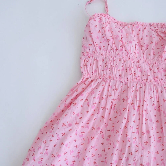 Free People Gabby  Mini Pink Cherry Spaghetti Strap Mini Cotton Dress S - Picture 9 of 11